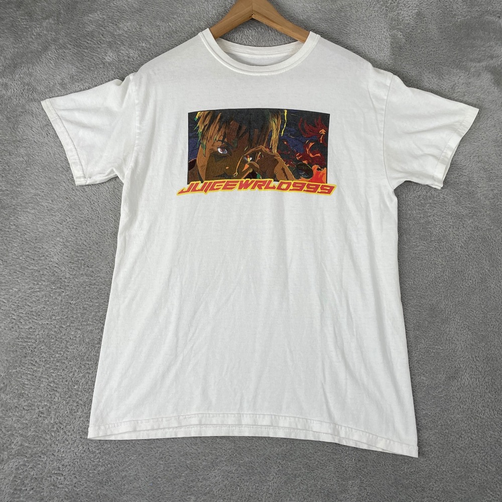 Juice WRLD 999 Club Shirt Mens Large White Rap Merch Anime Portrait Script